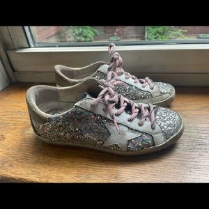 Golden Goose Superstar Sneakers Silver Glitter Sz 37